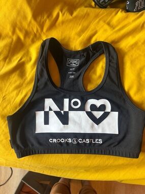 Crooks & Castles Black Sports Bra with White Graphic